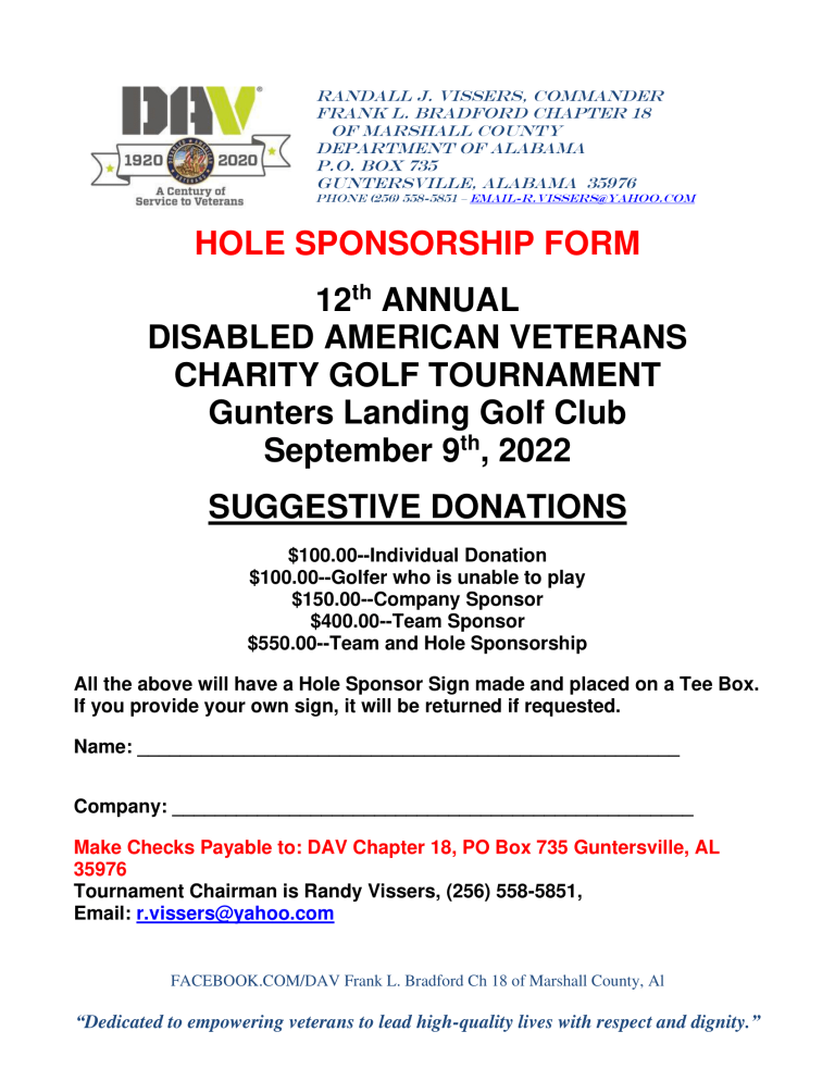 12th Annual Disabled American Veterans Charity Golf Tournament - Lake ...