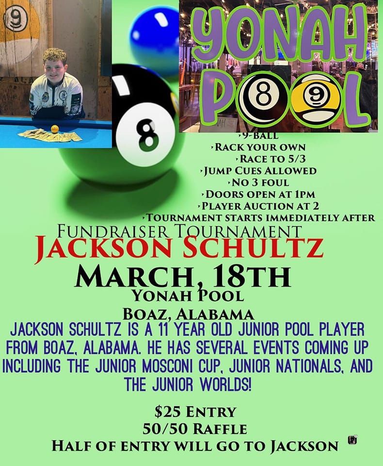 Jackson Schultz Fundraiser Tournament, at Yonah Pool Bar & Grill Lake