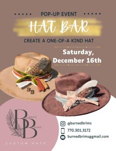 Moody Brews Coffee & Lounge invites you to their pop-up Hat Bar event featuring Burned Brims.

Going on Saturday, December 16. 