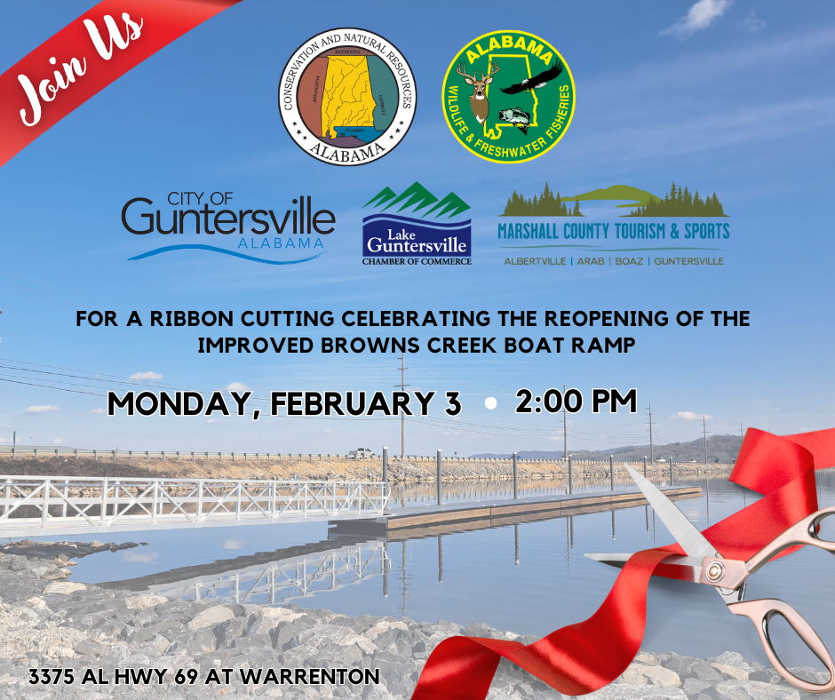 DATE: Monday, February 3
TIME: 2:00 pm
LOCATION: Browns Creek Boat Ramp in Warrenton, 3375 AL Hwy 69
DETAILS: Join us at 2:00 pm to check out the recently improved Browns Creek Boat Ramp. The more, the merrier!